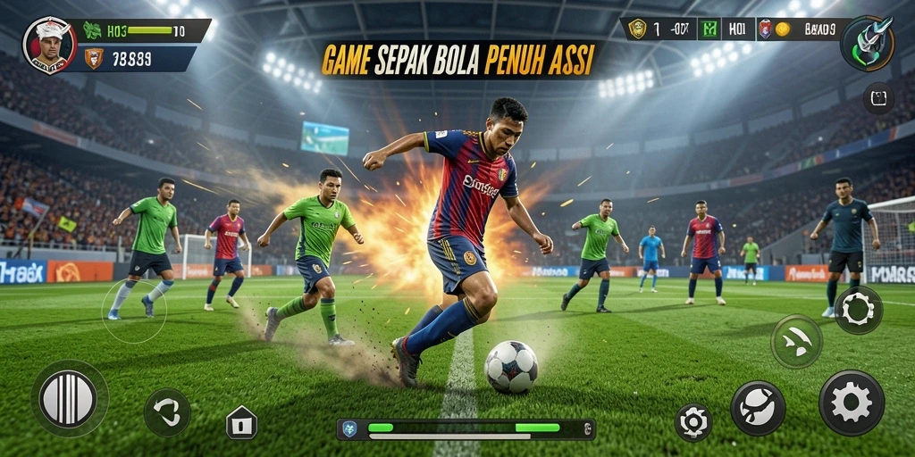 Gameplay HO3 menunjukkan aksi sepak bola yang mendebarkan dan menarik.