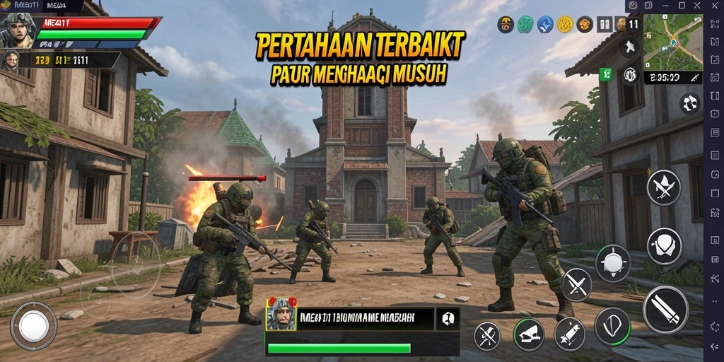 Screenshot permainan MEGA111 menampilkan aksi menara bertahan dari serangan musuh.