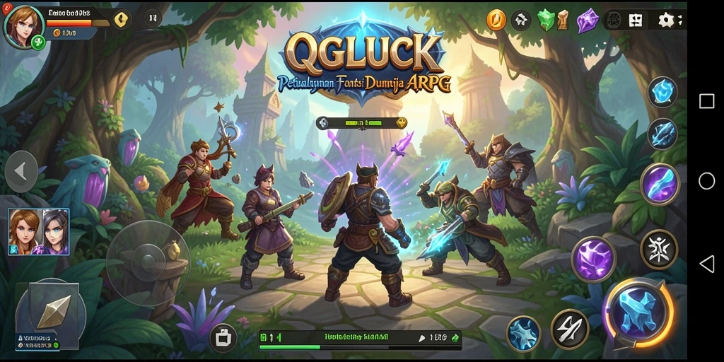 Screenshot menunjukkan aksi pertempuran seru di dalam game ARPG QGLUCK.