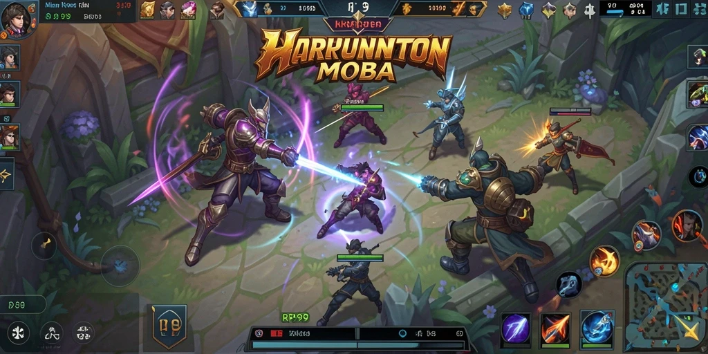 Tampilan gameplay seru saat bertarung di arena MOBA.