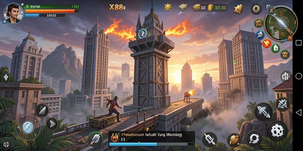 Tampilan gameplay menawan dari X88 di momen pertahanan.